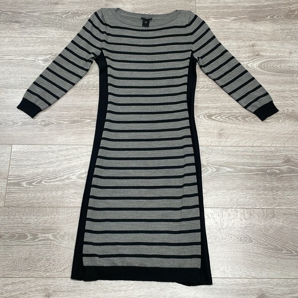 Ann Taylor Sweater Dress Wool Blend 3/4 Length Sleeve Gray Black Striped S - Picture 7 of 16